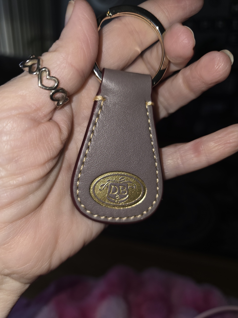 Dooney & Bourke Gray Leather Key Ring with Gold Emblem